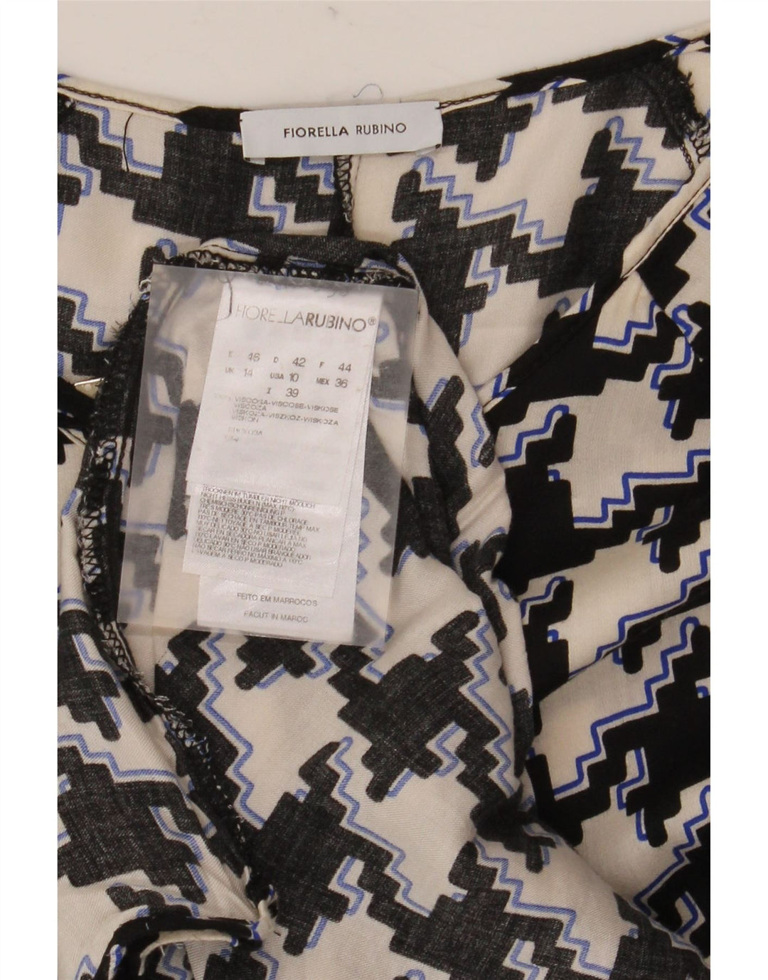 Fiorella Rubino Damen Blusentop UK 14 Mittelschwarze Hahnentritt-Viskose