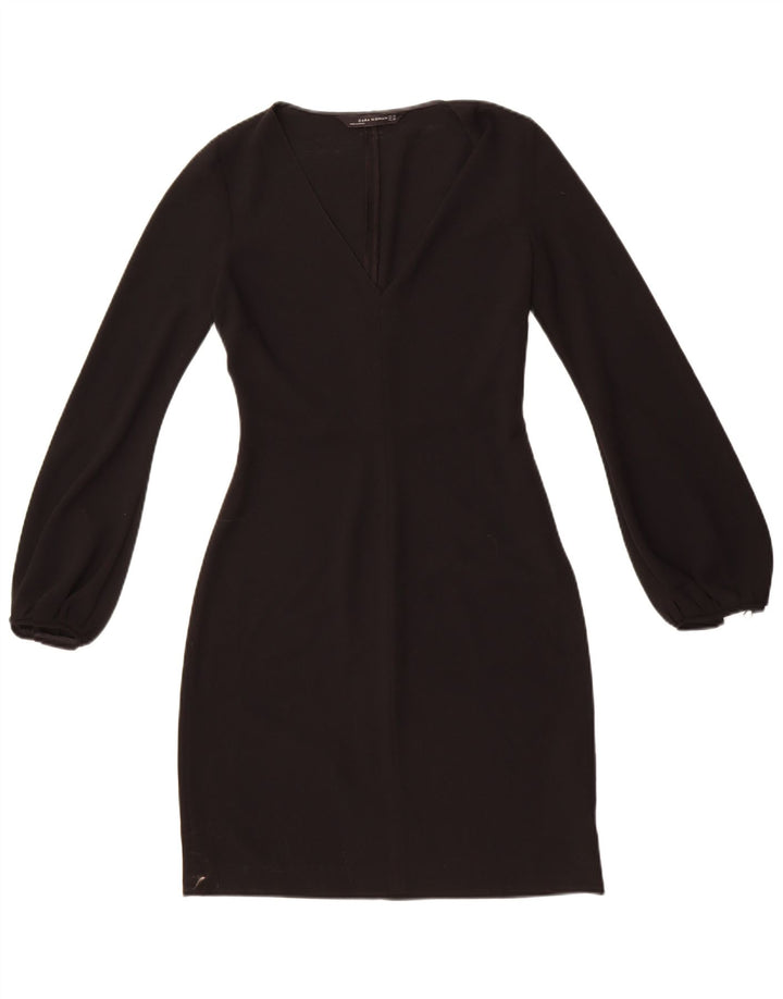 Zara Damen Langarm-Etuikleid UK 6 XS Schwarz Polyester