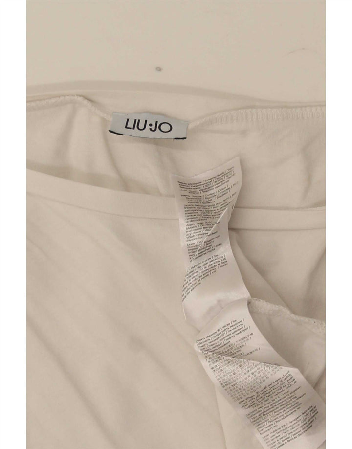 Liu Jo Damen Grafik-T-Shirt-Oberteil UK 14 Mittelweiße Baumwolle