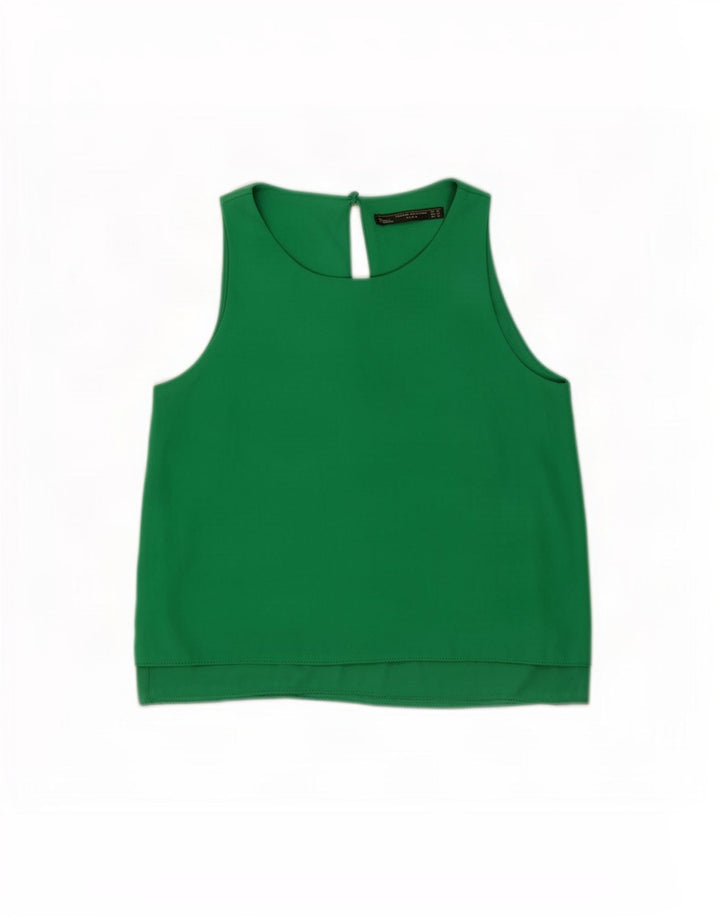 Zara Damen ärmelloses Blusenoberteil UK 6 XS Grün Polyester