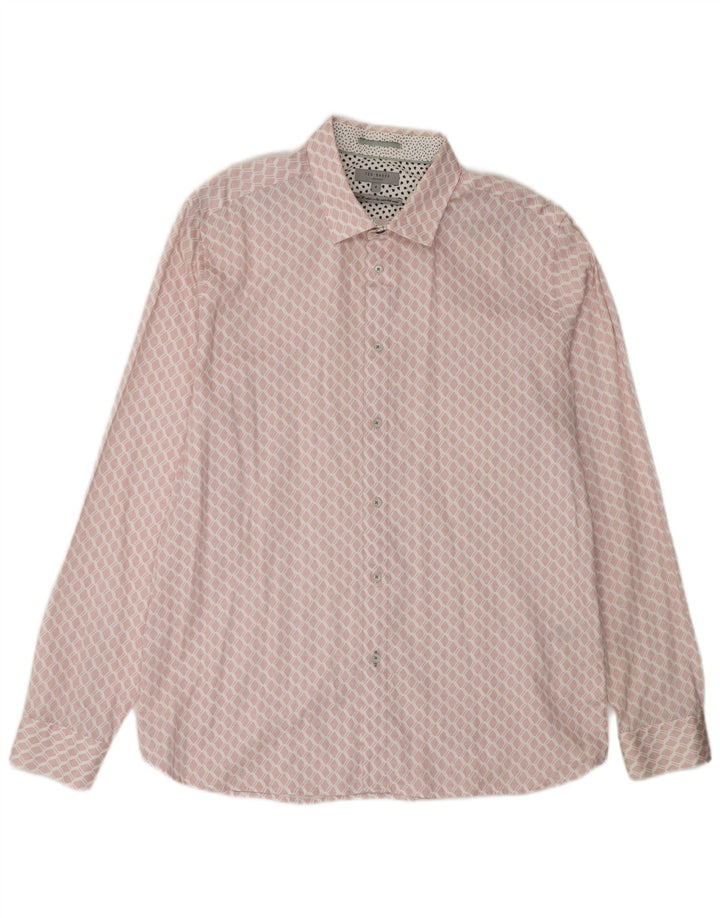 TED BAKER Herrenhemd Größe 6 2XL rosa geometrische Baumwolle