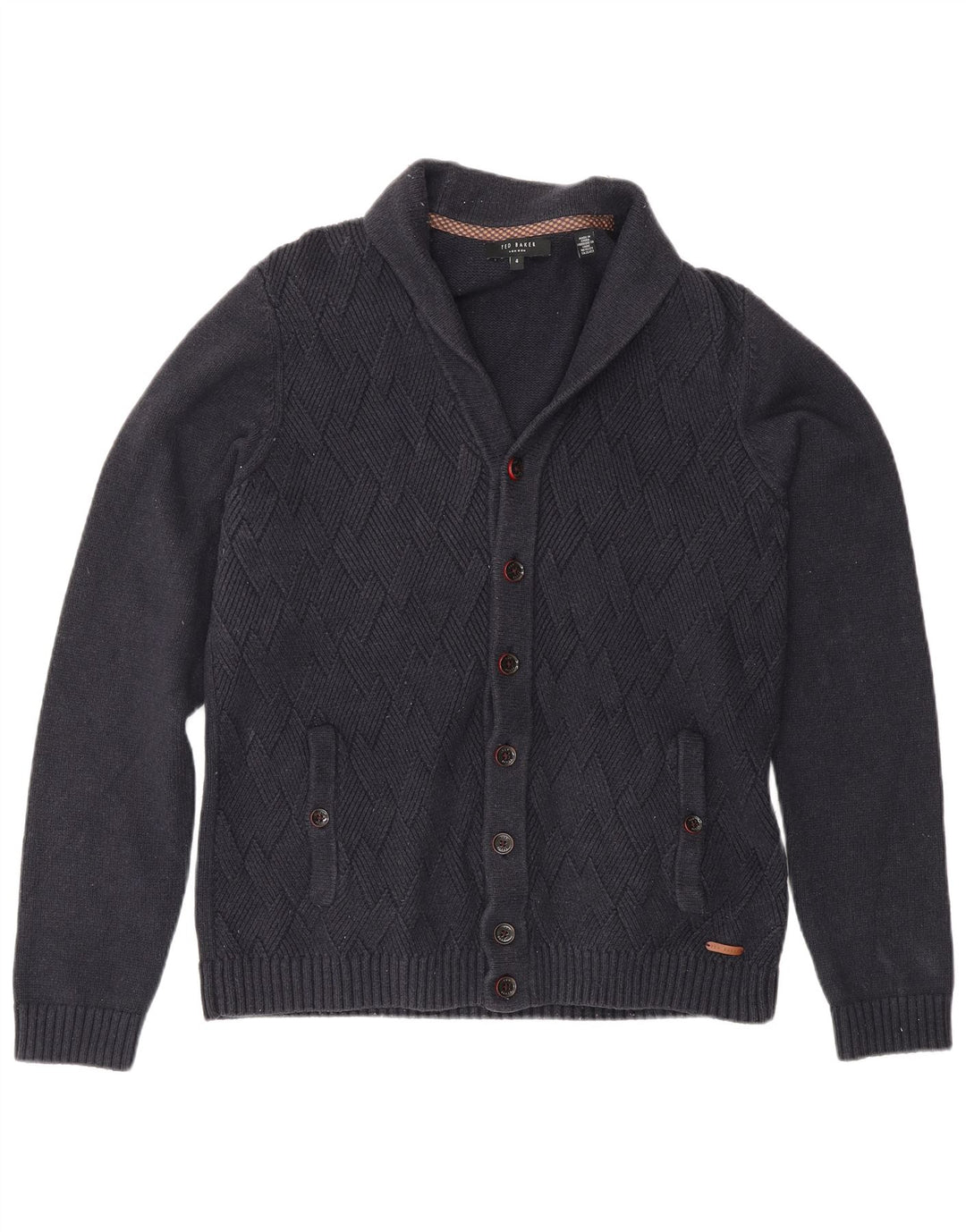Ted Baker Herren-Strickjacke, Größe 4, groß, marineblaue Baumwolle