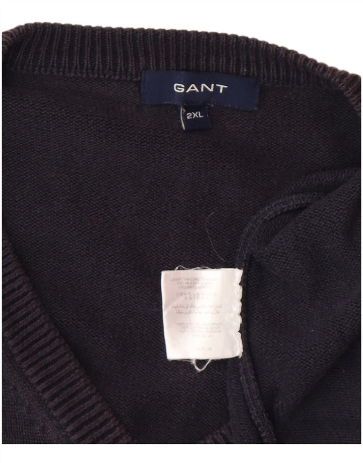 Gant Herren-Pullover mit V-Ausschnitt, 2XL, marineblaue Baumwolle