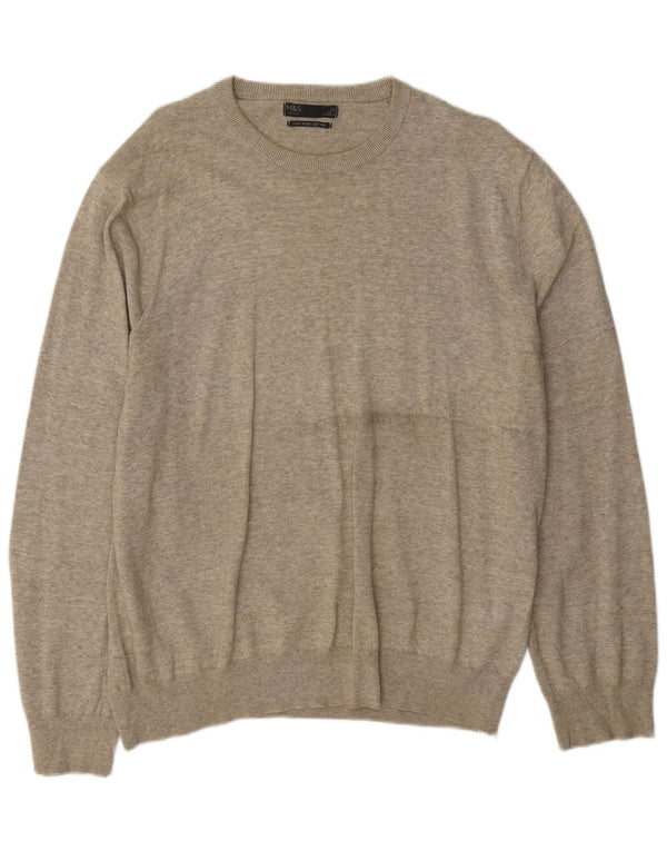 Marks & Spencer Herren-Pullover mit U-Boot-Ausschnitt, XL, grau gefleckte Baumwolle