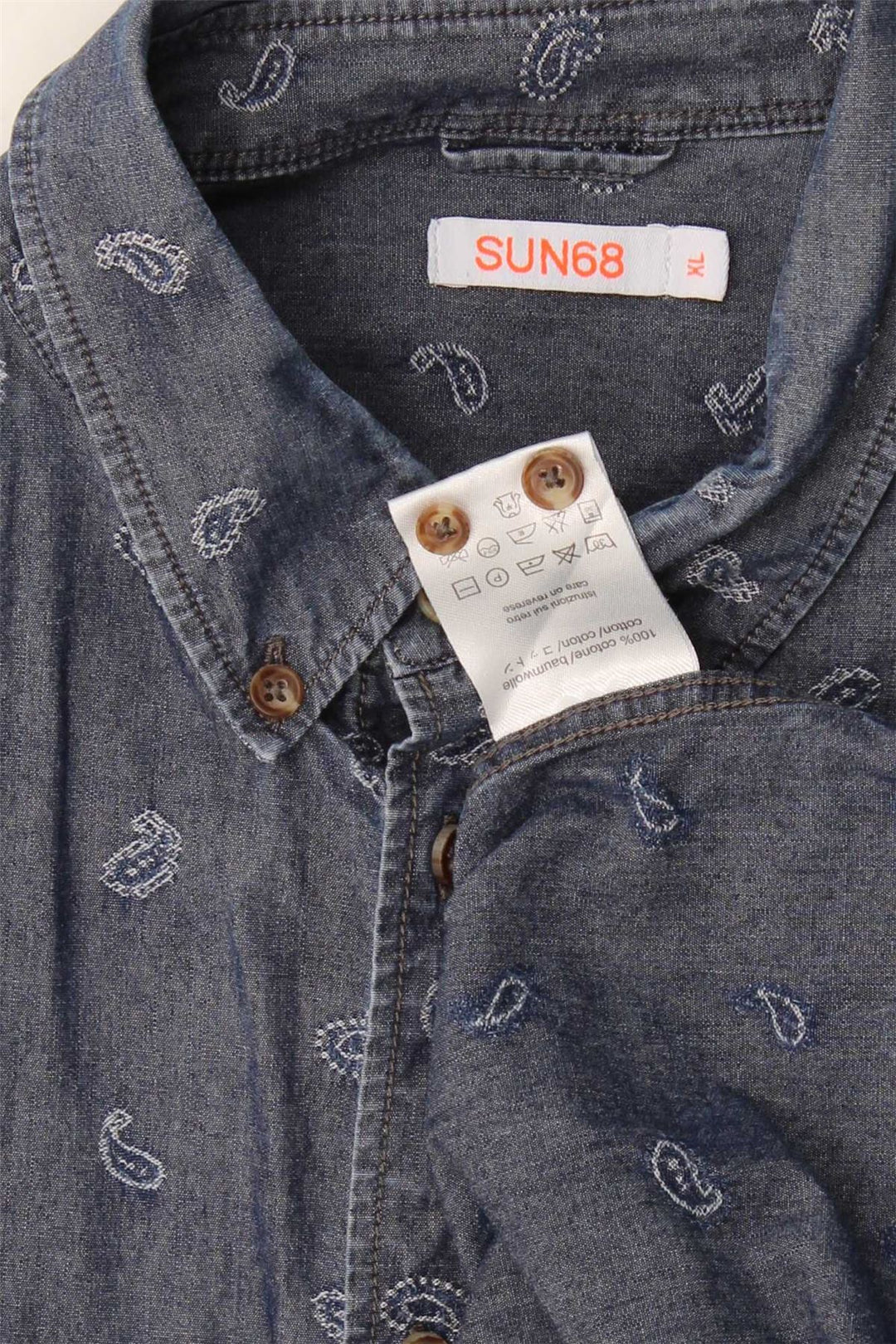 SUN68 Mens Shirt XL Blue Paisley Cotton