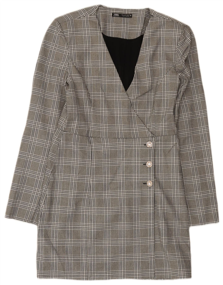 Zara Damen Etuikleid UK 14 Large Graues Hahnentritt-Polyester