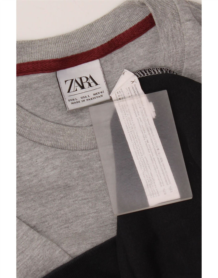 Zara Herren-Sweatshirt-Pullover, groß, mehrfarbig, Colourblock-Baumwolle