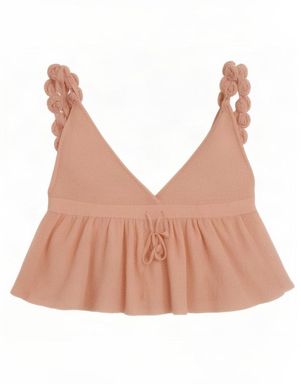 Ärmelloses Crop Top aus Strick für Damen von Zara, UK 12, Mittelrosa mit Blumenmuster