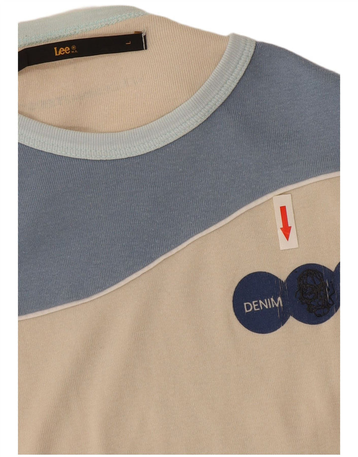 Lee Damen Crop T-Shirt Top UK 16 Large Beige Colourblock