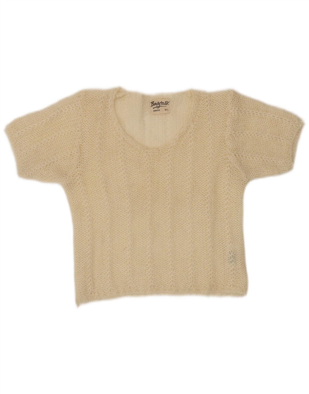 VINTAGE Damen Crop Pullover mit U-Boot-Ausschnitt, UK 12, Mittelbeige