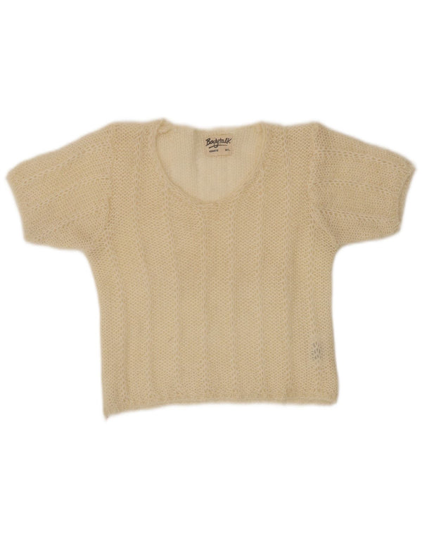 VINTAGE Damen Crop Pullover mit U-Boot-Ausschnitt, UK 12, Mittelbeige