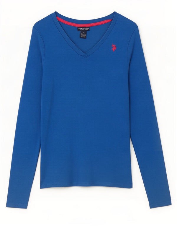 U.S. Polo Assn. Damen Top Langarm UK 10 Small Blaue Baumwolle