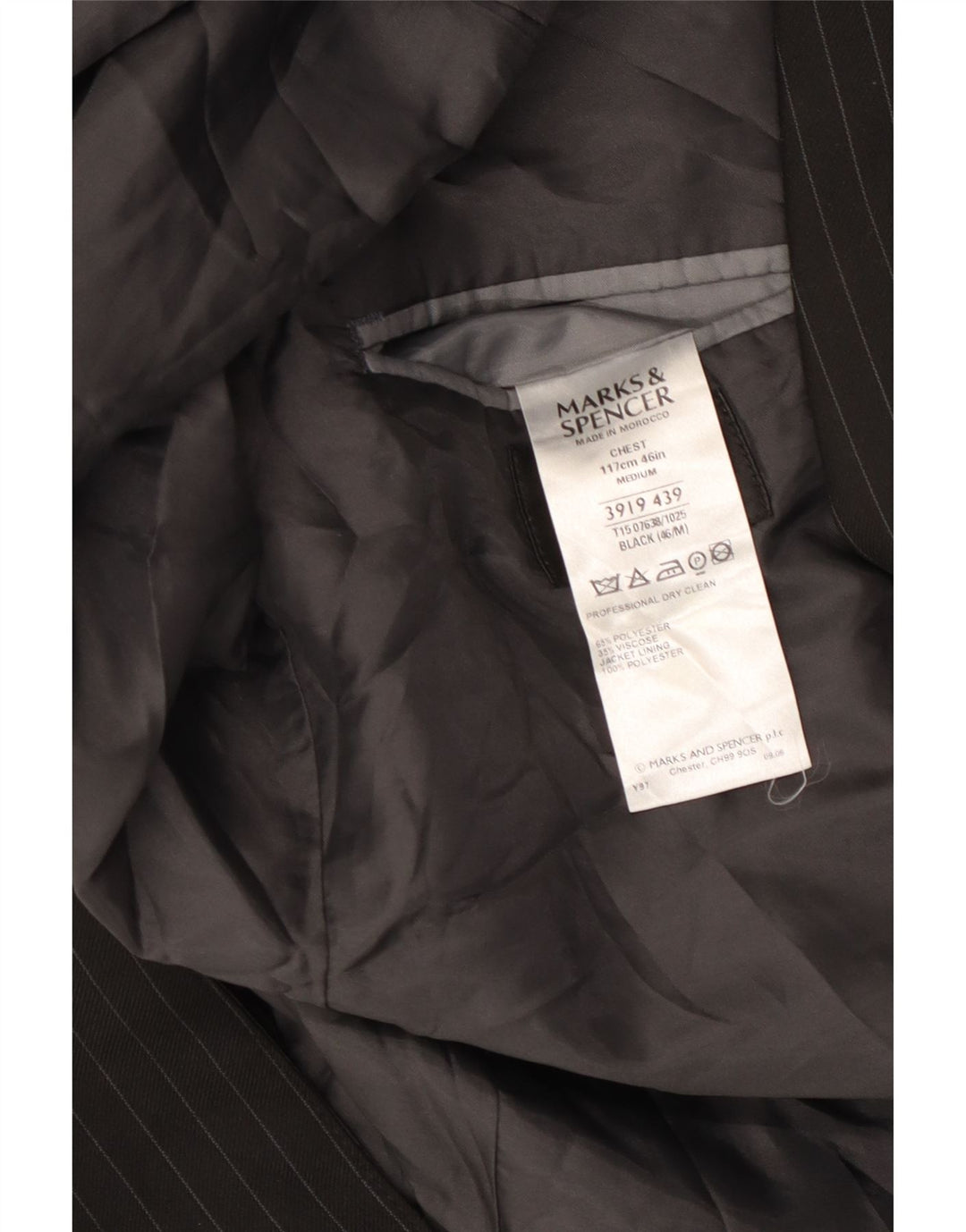 MARKS & SPENCER Herren 2-Knopf-Blazerjacke UK 46 3XL Schwarzer Nadelstreifen