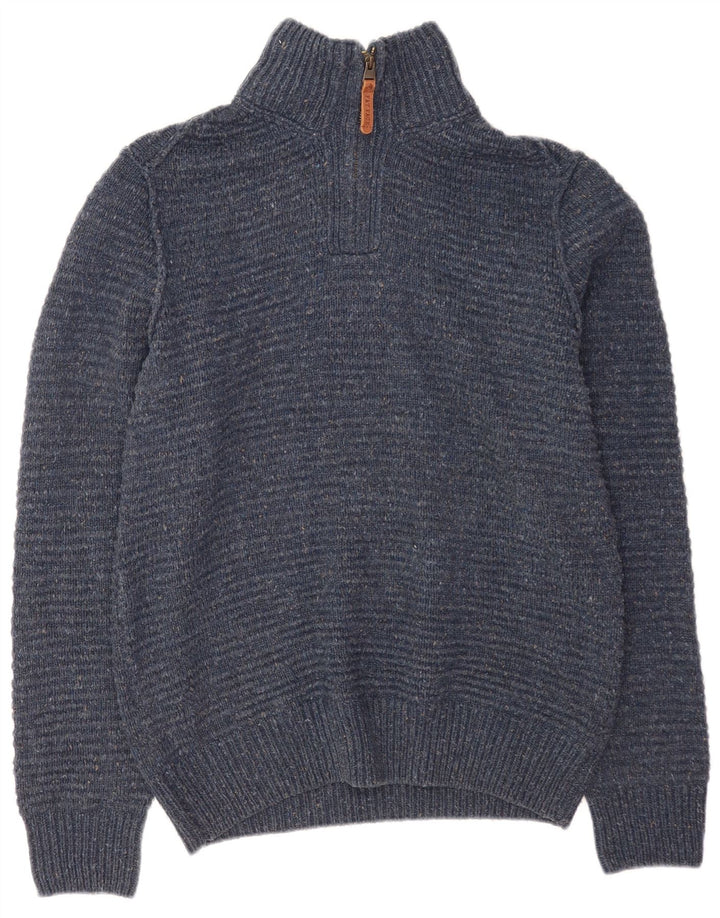 Fat Face Herren-Pullover mit Reißverschluss am Hals, mittelblaues Acryl