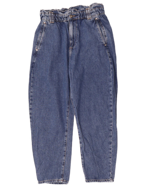 Zara Damen-Jeans mit hoher Taille, kurz geschnitten, EU 38, Größe S, W28, L25, Blau, Baumwolle