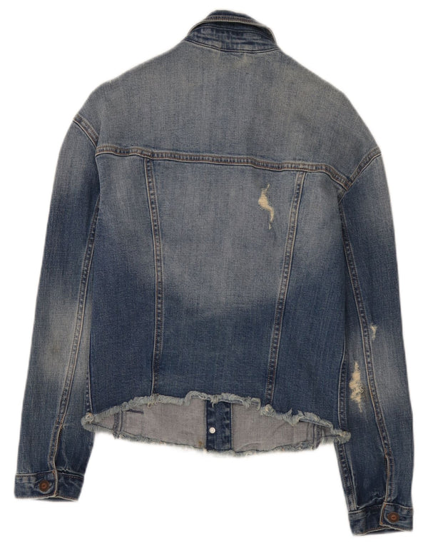 Hollister Damen Distressed Denim Jacke UK 6 XS Blaue Baumwolle
