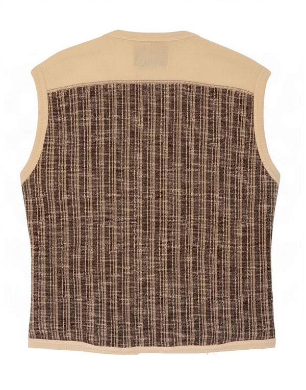 Vintage Damen Strickweste UK 14 Große braun gestreifte Baumwolle