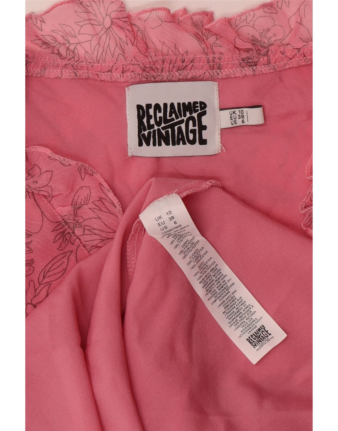 Vintage Damen Ärmelloses A-Linien-Kleid UK 10 Kleines rosa Blumenmuster aus Polyester