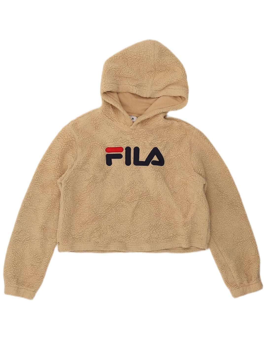 FILA Damen Crop Graphic Fleece Pullover UK 16 Large Beige Polyester