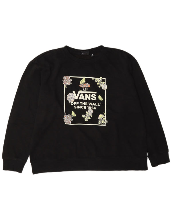 Vans Damen Grafik-Sweatshirt-Pullover UK 18 XL Schwarz geblümte Baumwolle