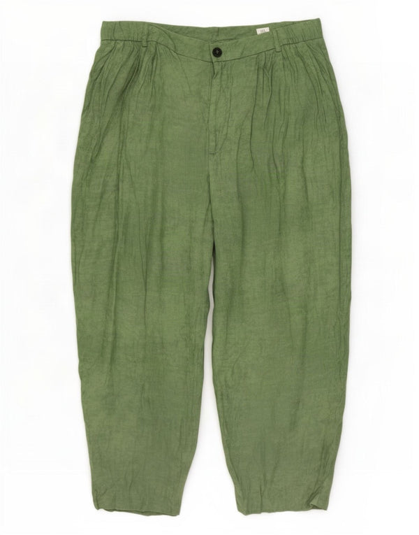 Zara Damen-Hosen mit hoher Taille, gerippt, verkürzt, Größe XL, W32, L24, grüne Ramie