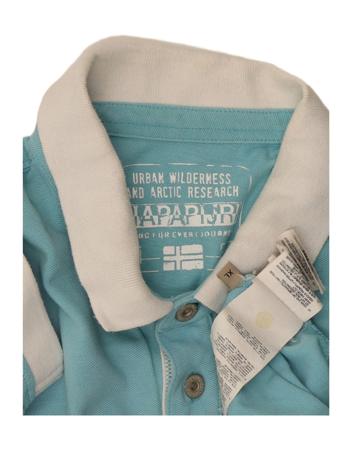 NAPAPIJRI Herren-Poloshirt XL, blaue Farbblock-Baumwolle