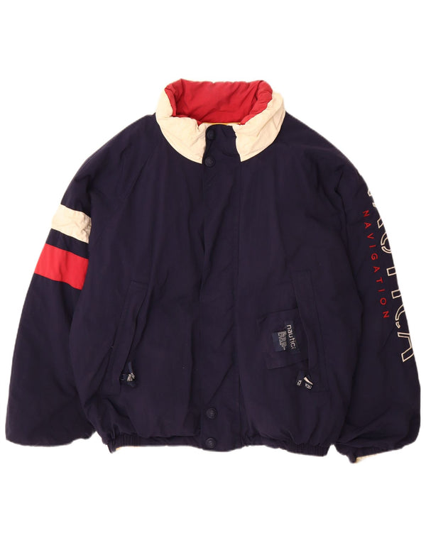 Nautica Herren Graphic Reversible Wattierte Jacke UK 40 Large Blaues Nylon
