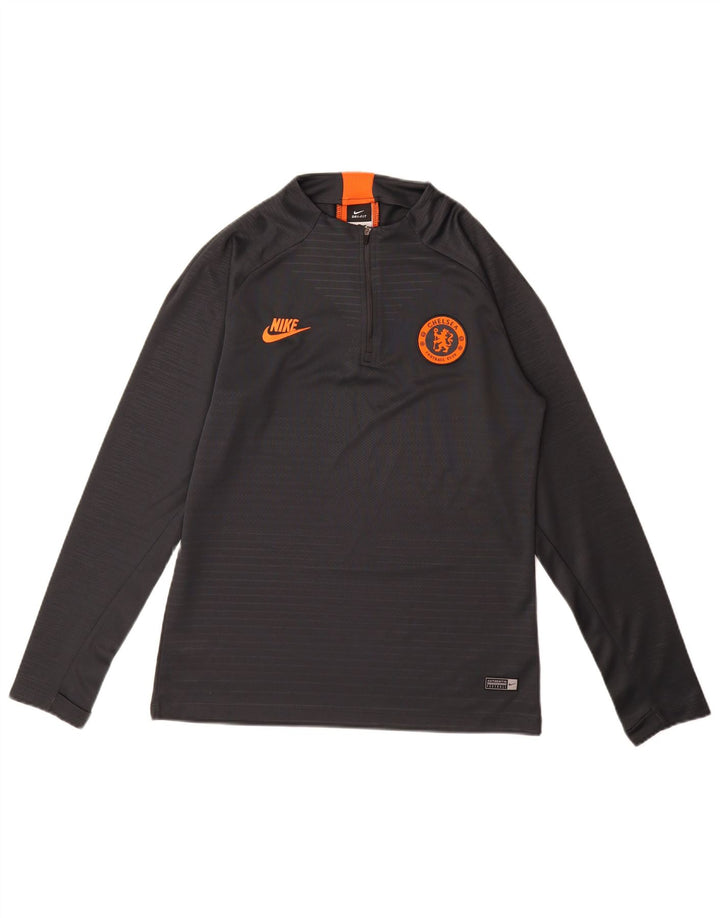 Nike Chelsea FC Herren-Oberteil mit Reißverschluss und Grafik, langärmlig, klein, grau, Polyester