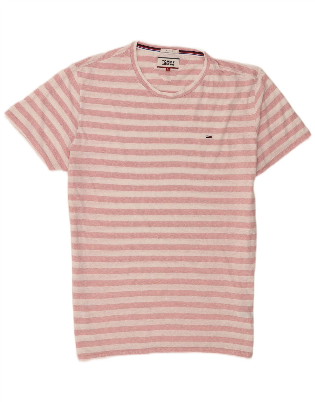 Tommy Hilfiger Herren-T-Shirt-Oberteil, groß, rosa gestreift, Polyester