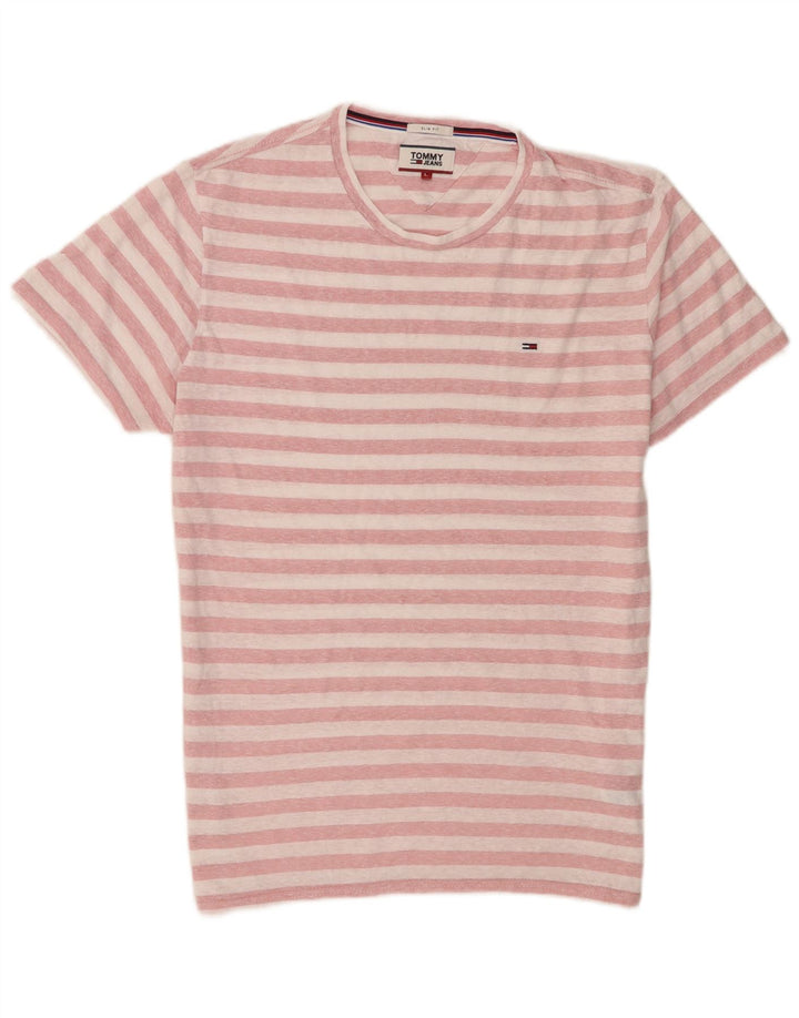 Tommy Hilfiger Herren-T-Shirt-Oberteil, groß, rosa gestreift, Polyester