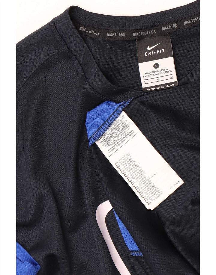 Nike Herren-T-Shirt mit Dri-Fit-Grafik, groß, Marineblau, Farbblock-Polyester