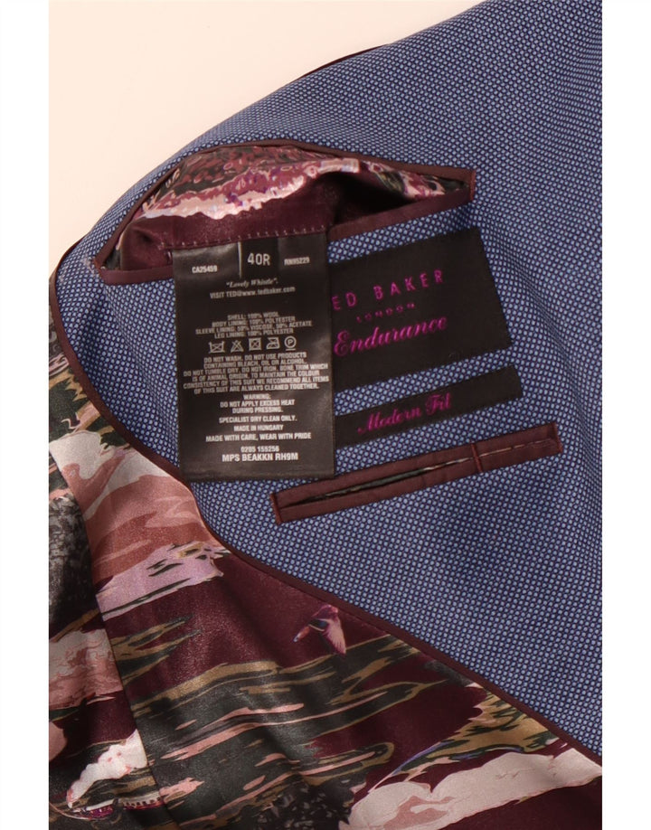 TED BAKER Herren-Blazer mit moderner Passform und 2 Knöpfen, Gr. 40, groß, blau gepunktet