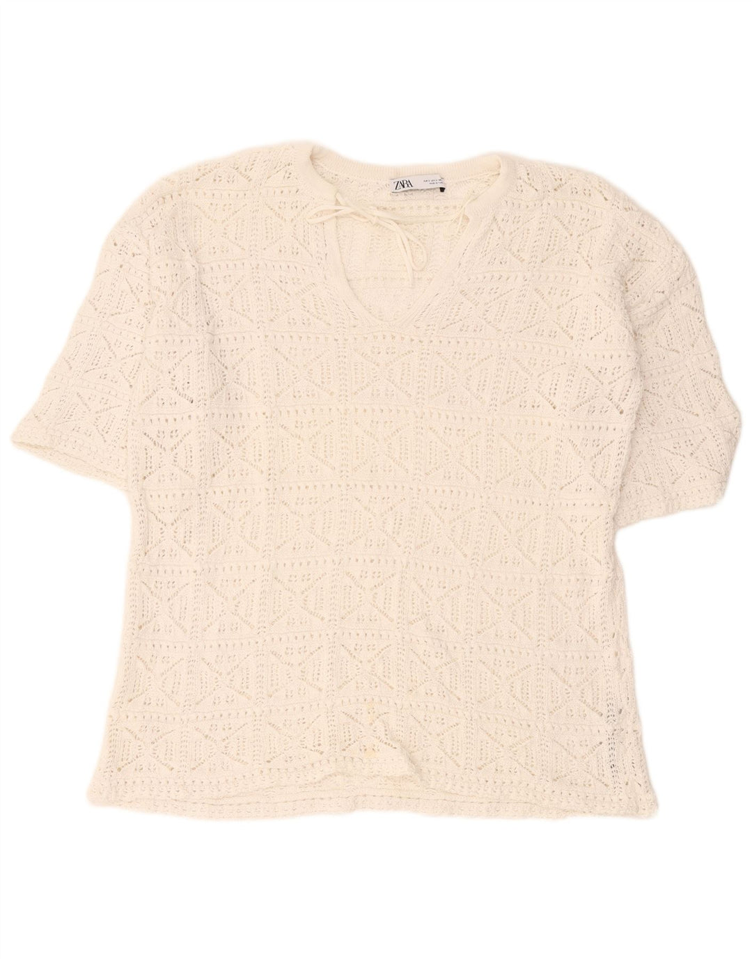 Zara Damen-Oversize-Häkelblusenoberteil, UK-Größe 10, Größe S, weiße Baumwolle