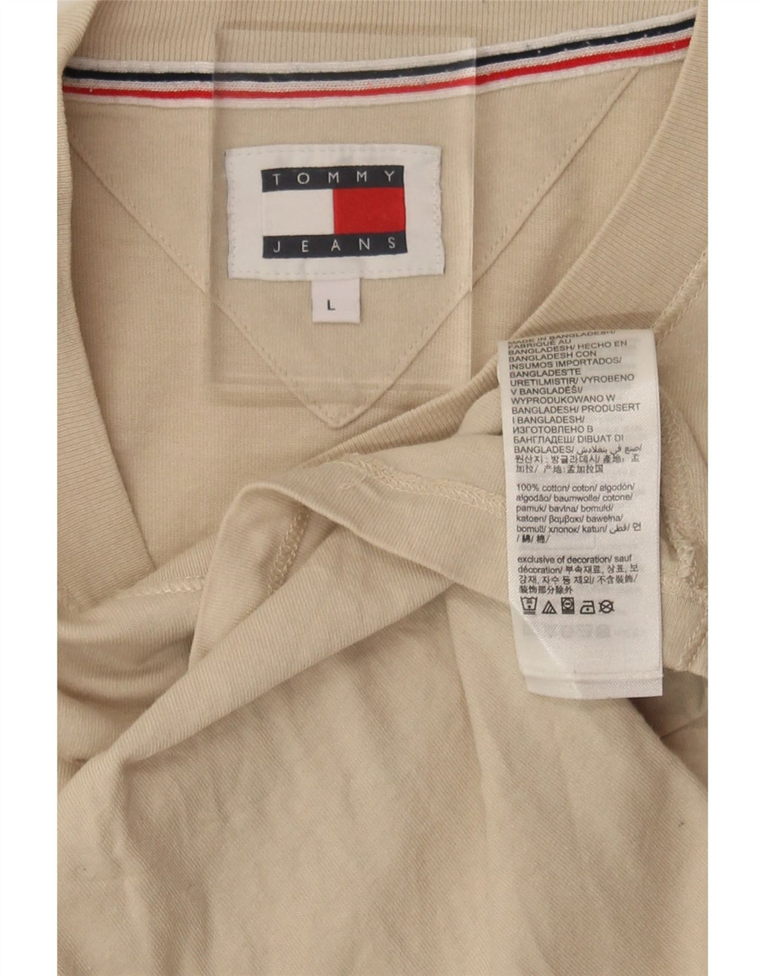 TOMMY HILFIGER Mens T-Shirt Top Large Beige Cotton Vintage Tommy Hilfiger and Second-Hand Tommy Hilfiger from Messina Hembry 