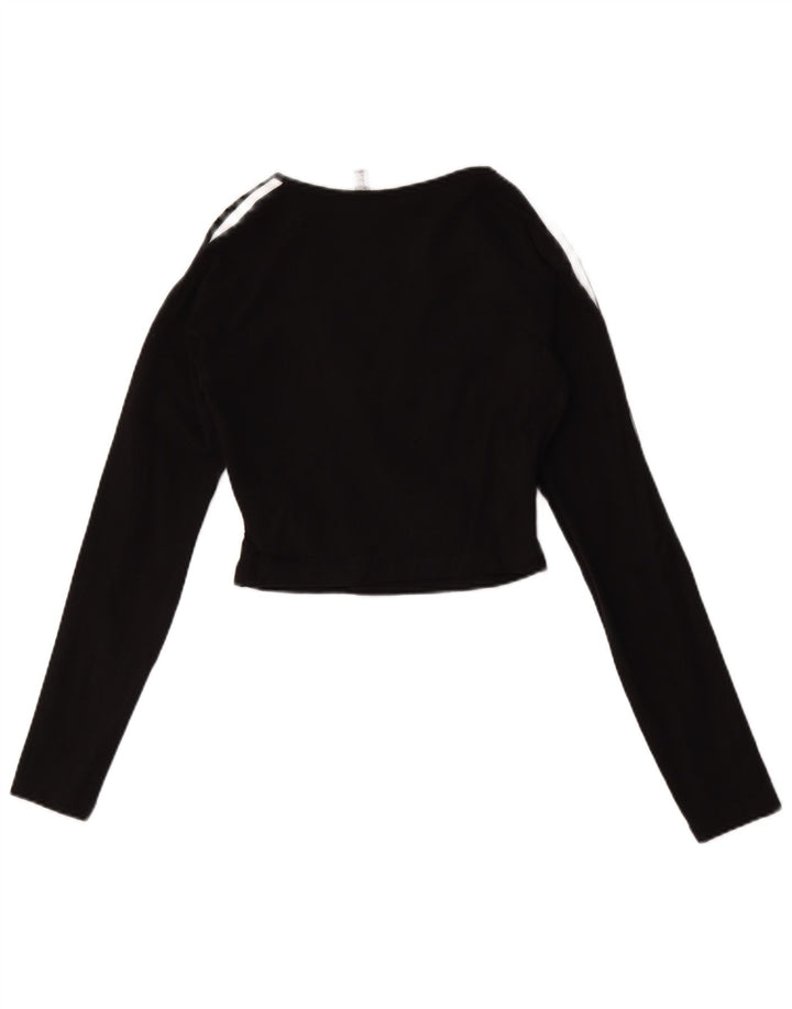 Adidas Damen Crop Top Langarm UK 12 Medium Schwarz Baumwolle