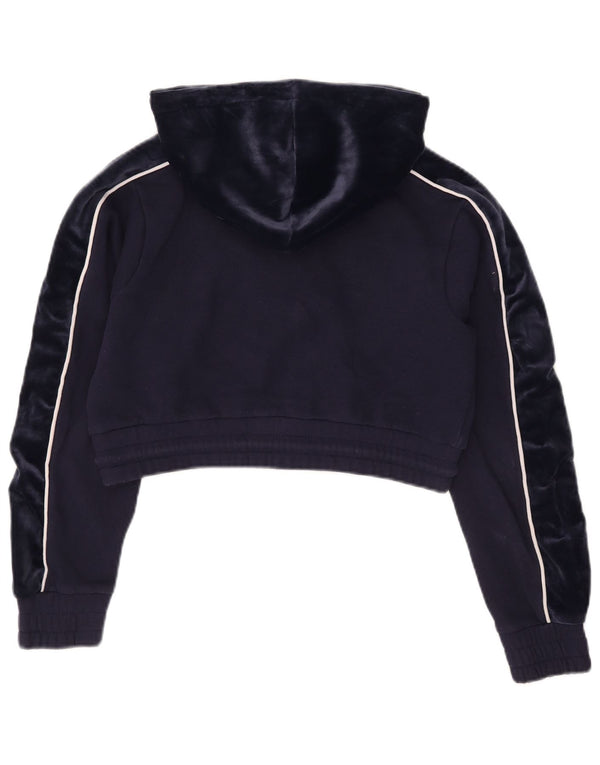Fila Damen Crop Graphic Hoodie Pullover UK 6 XS Marineblau Baumwolle