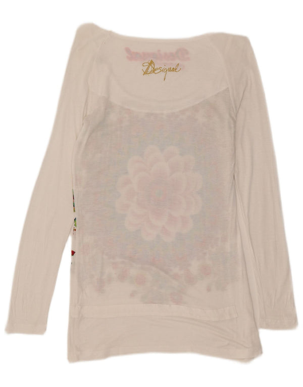 Desigual Womens Graphic Top Langarm UK 12 Medium White Floral