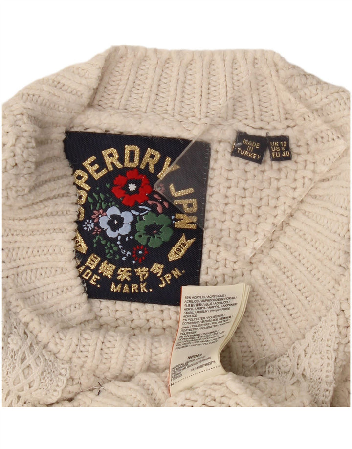Superdry Damen-Pullover mit Rundhalsausschnitt, übergroß, Gr. 12, mittelgrau, gebrochenes Weiß