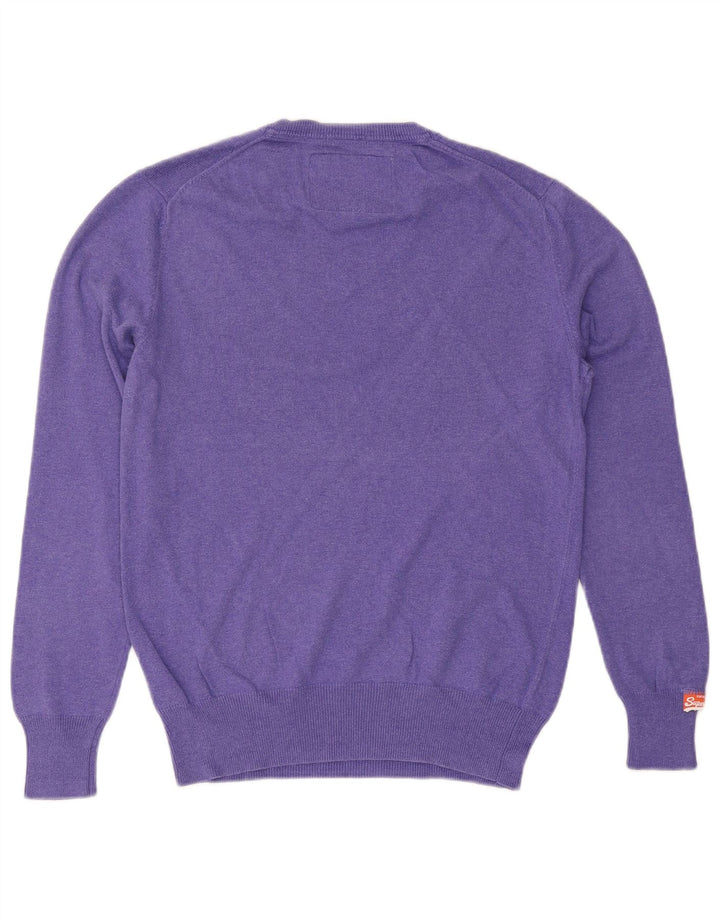 SUPERDRY Damen-Pullover mit V-Ausschnitt, UK 14, mittelviolette Baumwolle