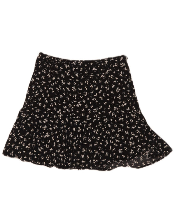 Zara Damen Rüschenrock XS W24 Schwarz geblümte Viskose