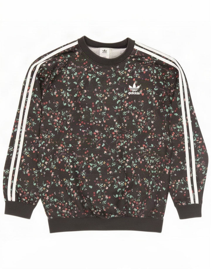 Adidas Damen-Sweatshirtpullover UK 12 Medium Black Floral Polyester