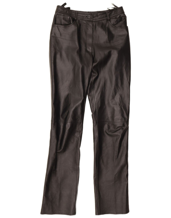 Vintage Damen gerade Lederhose UK 12 Medium W28 L33 Schwarz