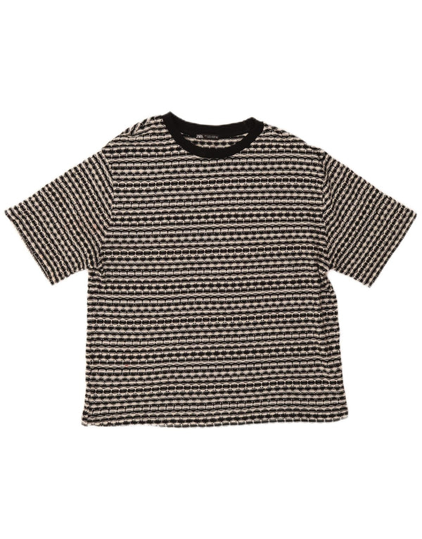 Zara Herren-Pullover, kurzärmelig, U-Boot-Ausschnitt, Gr. 40, Größe L, schwarz gestreift