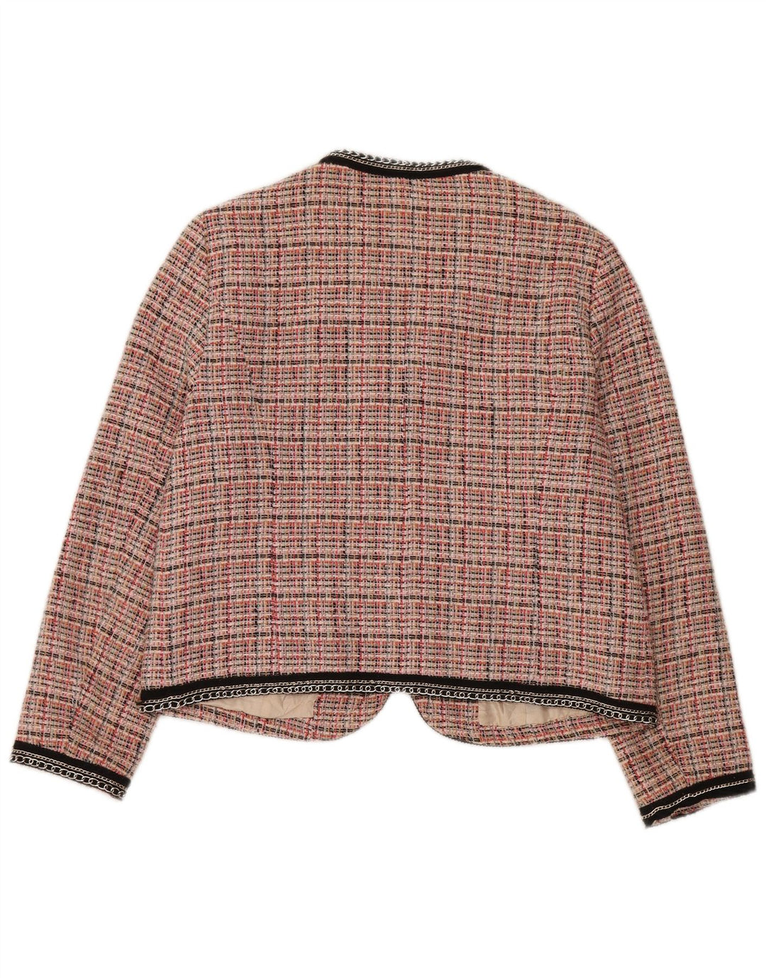 Zara Damen Blazer Jacke UK 18 XL rosa karierte Baumwolle