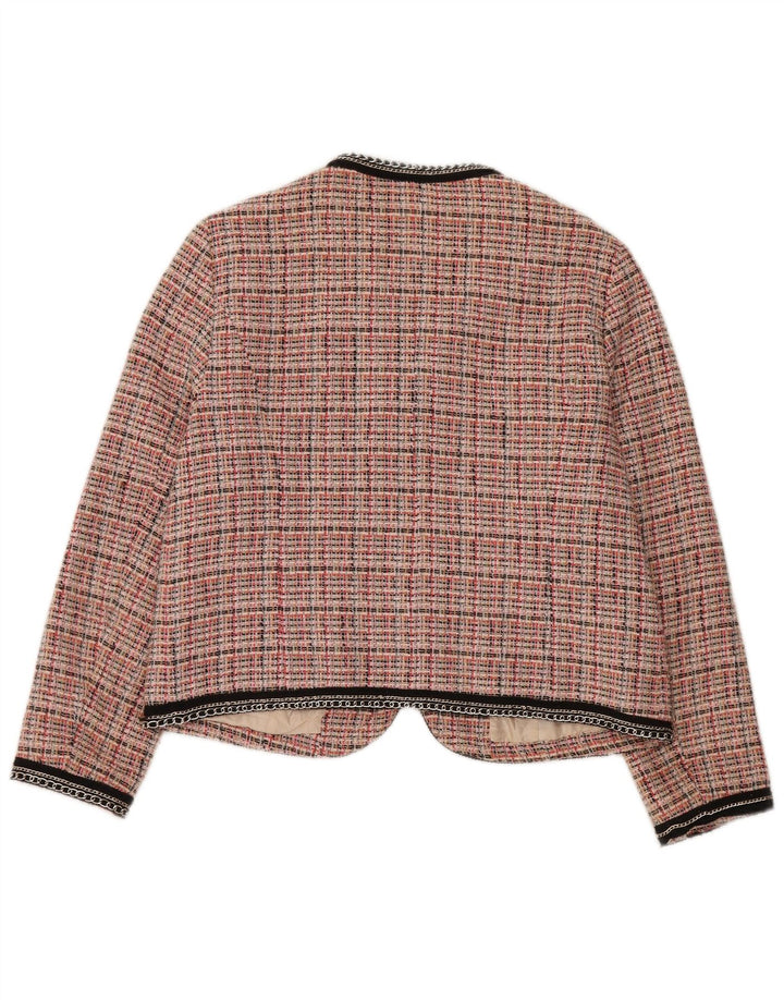 Zara Damen Blazer Jacke UK 18 XL rosa karierte Baumwolle