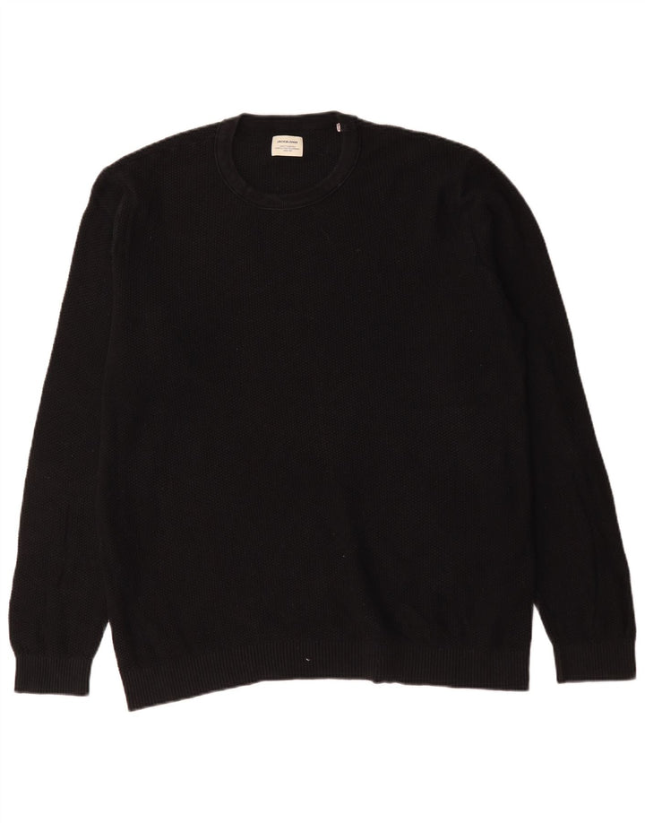 Jack & Jones Herren-Pullover mit Rundhalsausschnitt, 2XL, schwarze Baumwolle