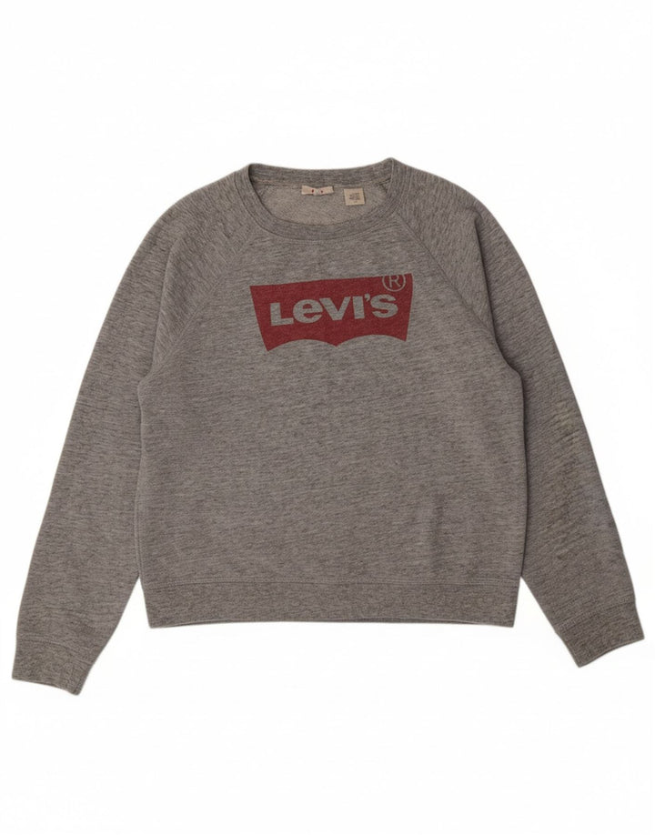 LEVI'S Womens Graphic Sweatshirt Jumper UK 16 Large Grey Flecked