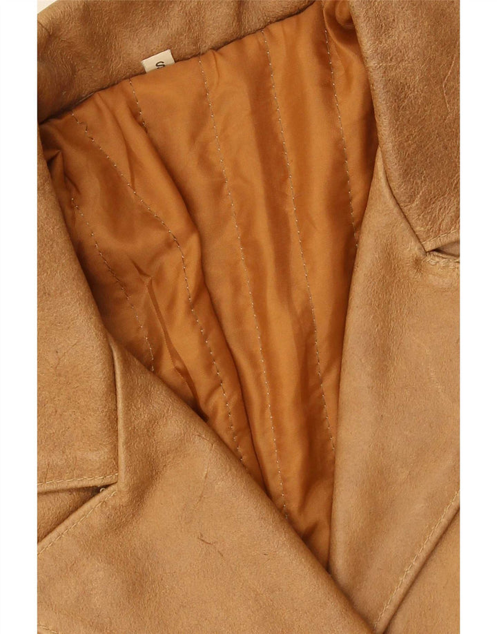 Vintage Damen Ledermantel UK 10 Small Beige