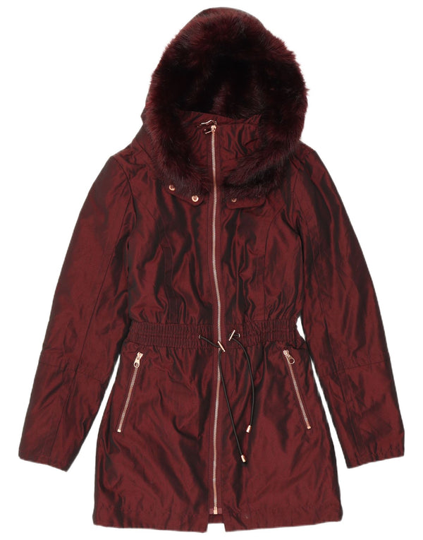 Ted Baker Damen-Parka mit Kapuze, Größe 1 XS, burgunderrotes Polyester