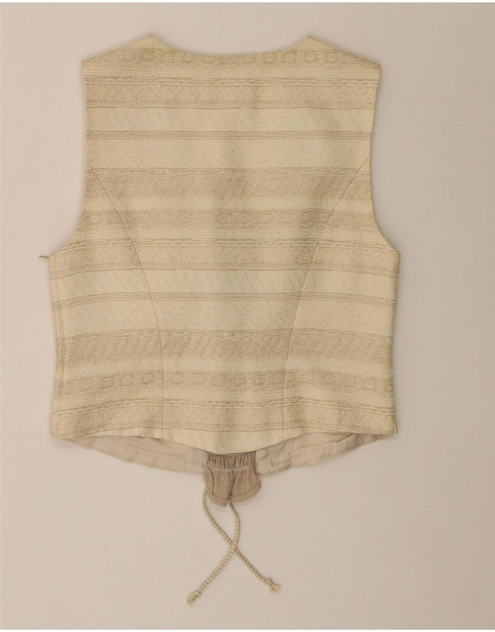 Vintage Damen Crop Top UK 12 Medium Beige Gestreiftes Acetat